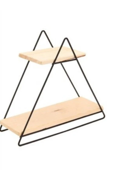 Parmeva Şık Tasarımlı 2 Katlı Ahşap Detaylı Üçgen Metal Banyo ve Mutfak Rafı Dekoratif Düzenleyici - Resim 3