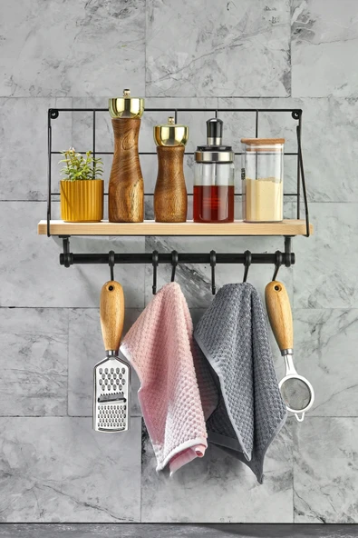 Egem Home Retro Kancalı Metal Duvar Rafı Askılı Ev Mutfak Duvar Rafı Banyo ve Mutfak Düzenleyici ürün görseli