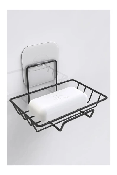 Egem Home Yapışkanlı Kancalı Siyah Katı Sabunluk Mutfak Düzenleyici Raf Süngerlik ürün görseli