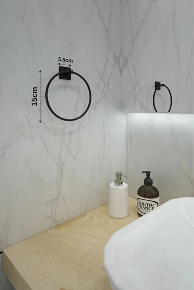 Egem Home Yapışkanlı Kare Uzun Havlu ve Kare Halka Havluluk Banyo Aksesuar Seti - 5
