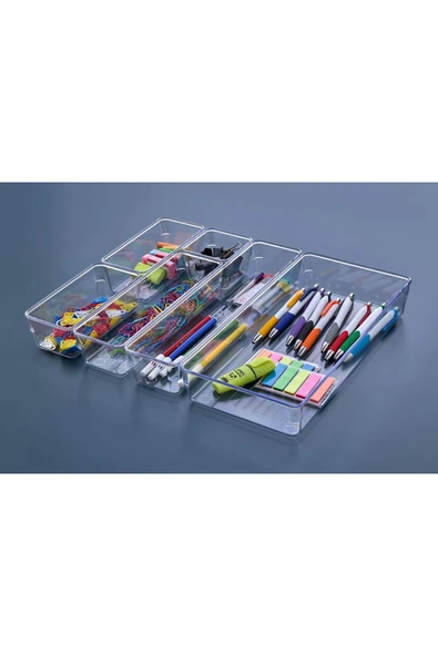 Egem Home 6'lı Şeffaf Çekmece İçi Çok Amaçlı Düzenleyici Organizer Kozmetik Takı Makyaj Mutfak Banyo Organizer - Resim 2