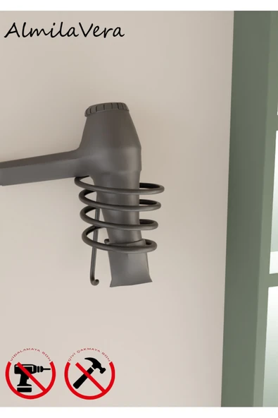 Egem Home Siyah Yapışkanlı Kare Fön Makinesi Askısı Saç Kurutma Makinesi Tutacağı - 2