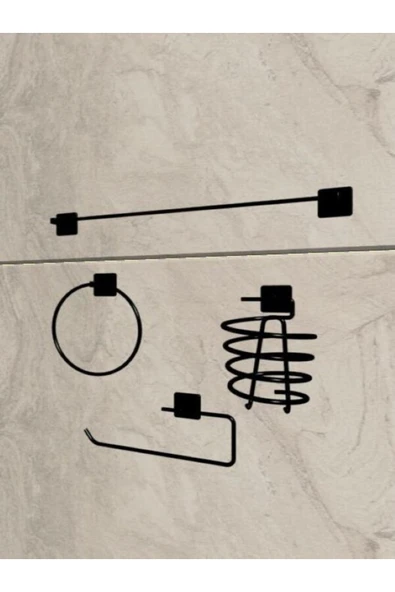 Egem Home Siyah Yapışkanlı Uzun Havluluk Rulo Havluluk Halka Havluluk ve Fön Askısı Seti ürün görseli