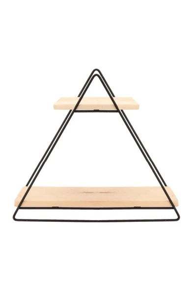 Parmeva Şık Tasarımlı 2 Katlı Ahşap Detaylı Üçgen Metal Banyo ve Mutfak Rafı Dekoratif Düzenleyici - Resim 2