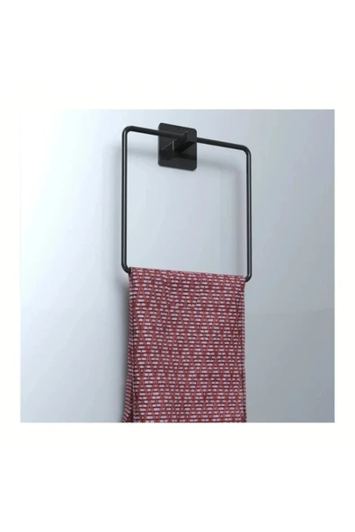 Egem Home Yapışkanlı Siyah 7'li Banyo Seti Uzun Havluluk Rulo Havluluk Tuvalet Kağıtlık - Resim 7