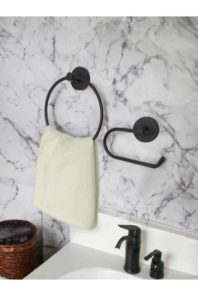Egem Home Yapışkanlı Banyo Seti Yuvarlak Havluluk Kapaksız Tuvalet Kağıtlığı - 1