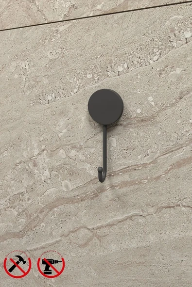 Egem Home Mat Siyah Tekli Havlu Askısı Yapışkanlı & Vidalı Montaj Banyo ve Mutfak Askısı - 2