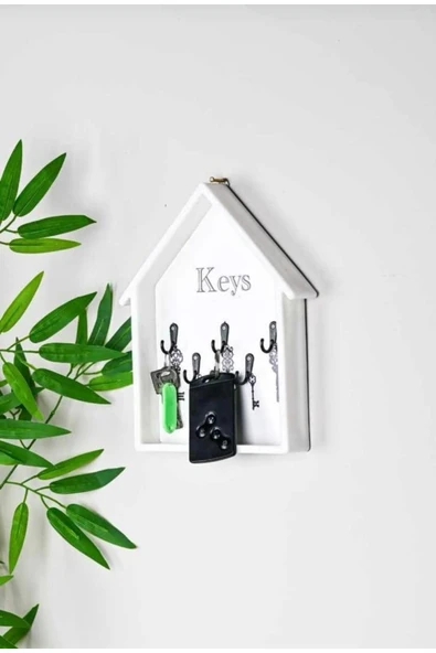 Egem Home BEYAZ KAPI YANI HOME KEYS ANAHTARLIK DEKORATİF DESENLİ 5 ASKILI ürün görseli
