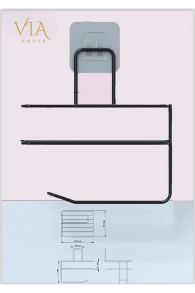 Egem Home Yapışkanlı Raflı Siyah Tuvalet Kağıdı Tutacağı Askısı Metal tuvalet Kağıtlık wc raf - Resim 3
