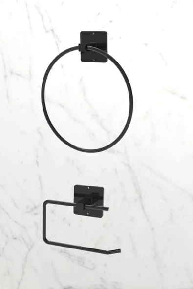 Egem Home Yapışkanlı ve Vidalı Yuvarlak Havluluk Havlu Askısı ve Tuvalet Wc Kağıtlık Pratik Banyo 2'li Set ürün görseli