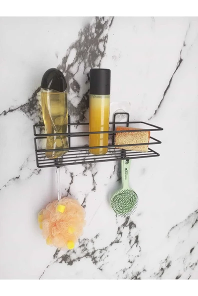 Egem Home Yapışkanlı Kancalı Banyo Ve Mutfak Rafı Mat Siyah Banyo Duş Askısı ürün görseli
