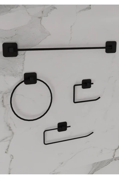 Egem Home Siyah Yapışkanlı Kare Uzun Havluluk Rulo Havluluk Halka Havluluk ve Tuvalet Kağıtlık 4'lü Set ürün görseli