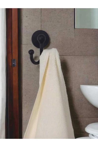 Egem Home Yapışkanlı Banyo Aksesuar Seti Siyah Kare Havluluk K.tuvalet Kağıtlığı Bornozluk - Resim 3