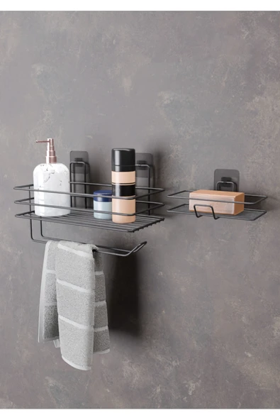 Egem Home Güçlü Yapışkanlı Banyo Rafı Kağıt Havlu Tutacağı Ve Metal Sabunluk Set Düzenleyici - Resim 3