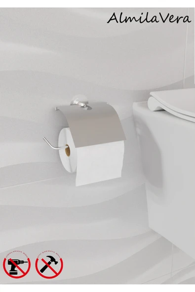 Egem Home Güçlü Garantili Yapışkanlı 5 mm Krom-Gümüş Kapaklı Tuvalet Kağıtlık Wc Askısı ürün görseli