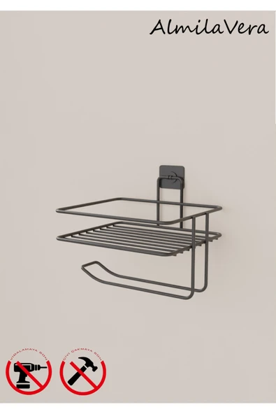 Egem Home Vidalı Siyah Tuvalet Kağıtlığı Askısı Yedekli Tuvalet Kağıtlık Wc Kağıtlık - Resim 2