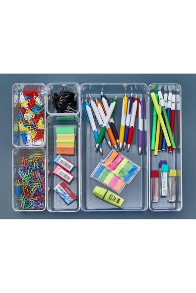 Egem Home 6'lı Şeffaf Çekmece İçi Çok Amaçlı Düzenleyici Organizer Kozmetik Takı Makyaj Mutfak Banyo Organizer - Resim 5