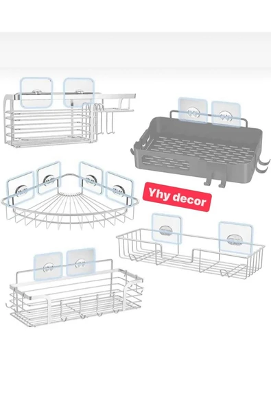 YHY DECOR Güçlü Kendinden Yapışkanlı Kancalar Köşe Rafı Banyo Duş Rafı Kancası, Su Geçirmez Askı - Resim 2