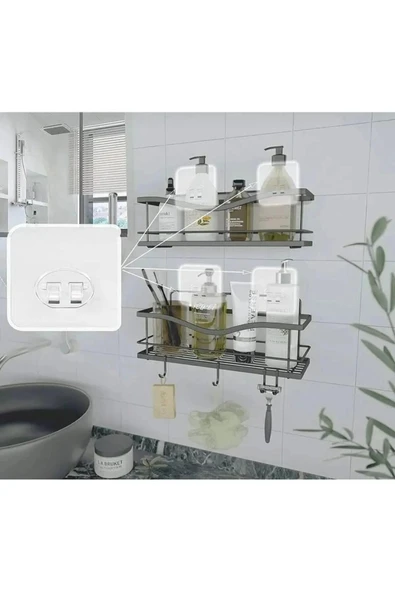 YHY DECOR Güçlü Kendinden Yapışkanlı Kancalar Köşe Rafı Banyo Duş Rafı Kancası, Su Geçirmez Askı - Resim 3