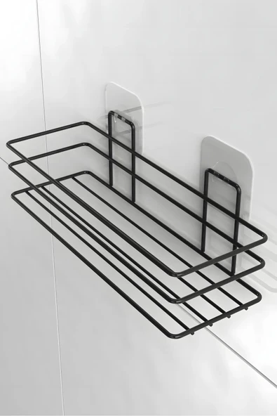 Egem Home Siyah Yapışkanlı Banyo Rafı Halka Havluluk ve Tuvalet Kağıtlık Seti - Resim 3