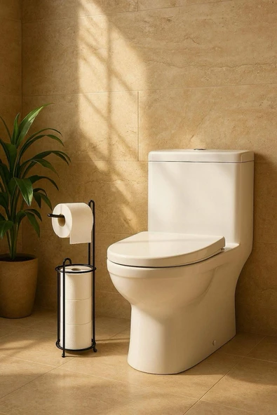 Egem Home Ayaklı Siyah Tuvalet Kağıtlığı Peçetelik Tutacağı, WC Kağıtlık Askısı Standı, 3 Yedekli Askılığı - 3
