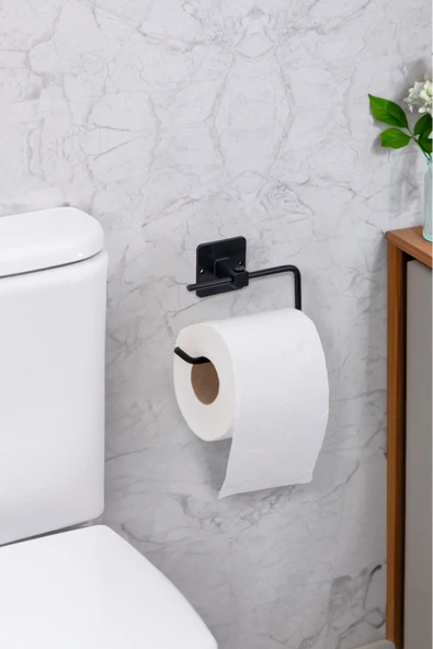 Egem Home Kare Yapışkanlı Siyah Açık Tuvalet Kağıtlığı Wc Kağıtlık Tutucu ürün görseli