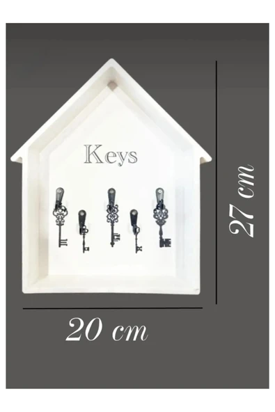Egem Home BEYAZ KAPI YANI HOME KEYS ANAHTARLIK DEKORATİF DESENLİ 5 ASKILI - Resim 2