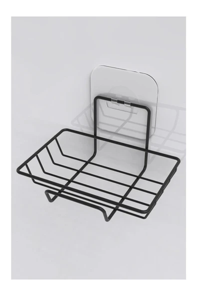 Egem Home Yapışkanlı Kancalı Siyah Katı Sabunluk Mutfak Düzenleyici Raf Süngerlik - Resim 3