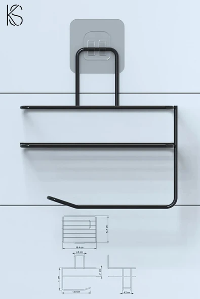 Egem Home Siyah Yapışkanlı Tuvalet Kağıtlığı Askısı Yedekli Tuvalet Kağıtlık - Resim 3