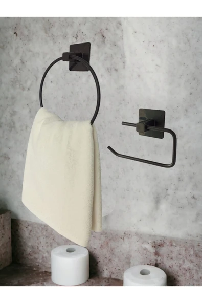 Egem Home Yapışkanlı Banyo Aksesuar Seti Yuvarlak Havluluk Kapaksız Tuvalet Kağıtlığı - Resim 2