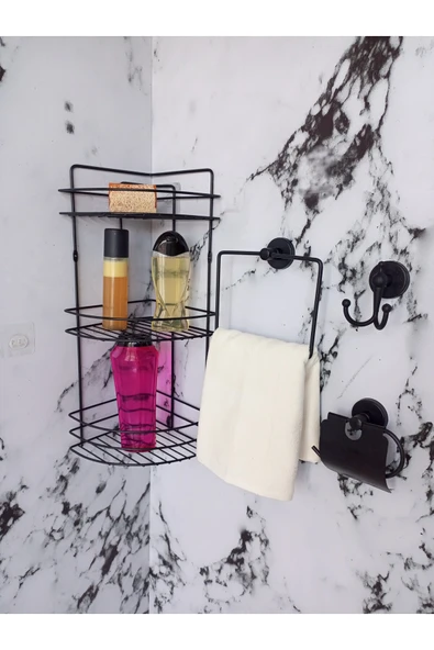 Egem Home Yapışkanlı Banyo Aksesuar Seti 3 Katlı Eko Şampuanlık,kare Havluluk,tuvalet Kağıtlığı, Bornozluk ürün görseli