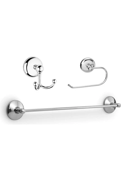 Egem Home Yapışkanlı Krom Üçlü Banyo Aksesuar Seti - Uzun Havluluk - Banyo Askısı - Tuvalet Kağıtlık ürün görseli