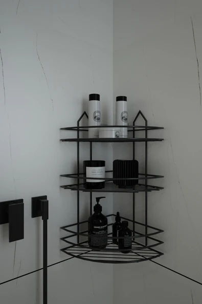 Egem Home Yapışkanlı Siyah Banyo Köşeliği 3 Katlı Köşe Rafı Şampuanlık Düzenleyici Raf ürün görseli