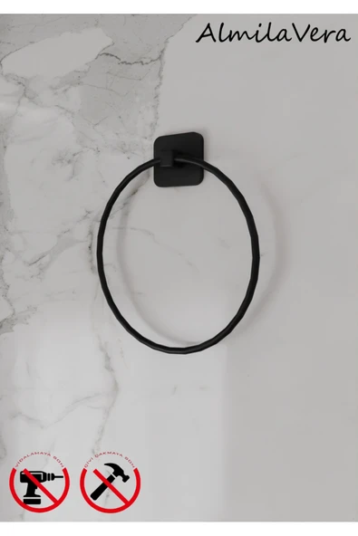 Egem Home Siyah Yapışkanlı 2 Adet Banyo Köşeliği Halka Havluluk ve Tuvalet Kağıtlık Seti 3'lü Set - Resim 5