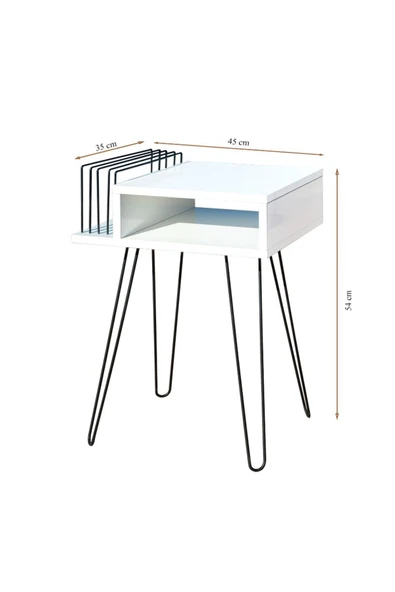 RMD SHOP Beyaz Plak ve Pikap Sehpası Metal Ayaklı - Resim 3