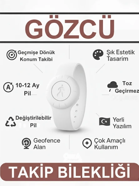 Gözcü Mobil Takip Bilekliği Android Ios Destekli Gps Konum Takibi Alzheimer Çocuk Yaşlı Geçmişe Dönük Takip Cihazı Saati Bileklik Beyaz 23CM (5-10 Dakika Aralıklı Sinyal Alır) - 3