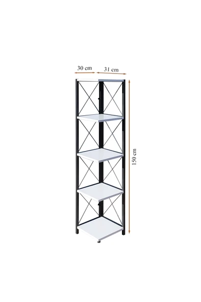RMD SHOP Köşe Kitaplık Ve Aksesuar Rafı Metal Ayaklı Beyaz - 2