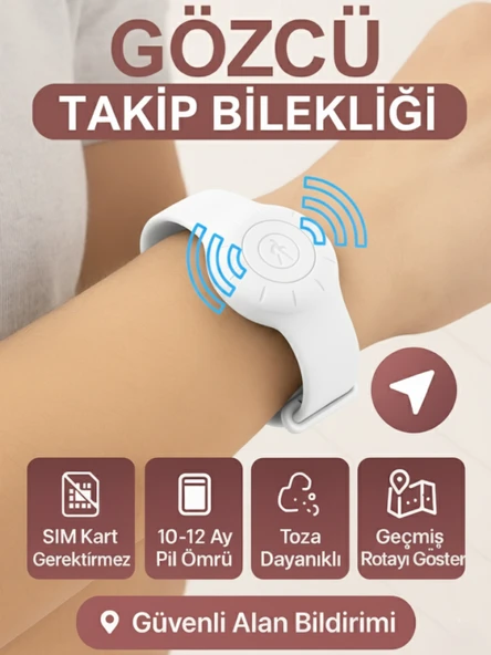 Gözcü Mobil Takip Bilekliği Android Ios Destekli Gps Konum Takibi Alzheimer Çocuk Yaşlı Geçmişe Dönük Takip Cihazı Saati Bileklik Beyaz 23CM (5-10 Dakika Aralıklı Sinyal Alır) ürün görseli 1