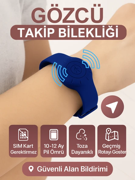 Gözcü Mobil Takip Bilekliği Android Ios Destekli Gps Konum Takibi Alzheimer Çocuk Yaşlı Geçmişe Dönük Takip Cihazı Saati Bileklik Mavi 23CM (5-10 Dakika Aralıklı Sinyal Alır) - 1