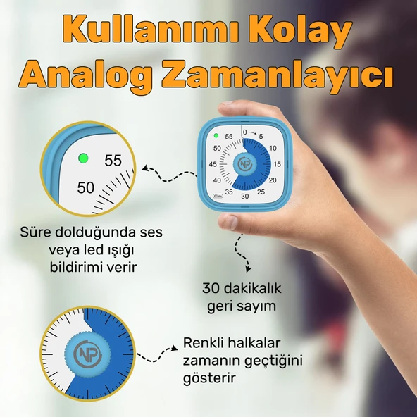 NPO Mutfak,Ders,Yemek için 60dk Analog Alarm Zamanlayıcı,Pomodoro Öğrenci Motivasyon Saati - 2