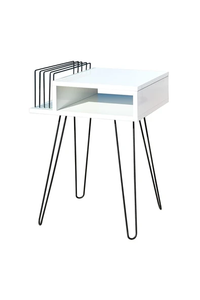 RMD SHOP Beyaz Plak ve Pikap Sehpası Metal Ayaklı - Resim 2