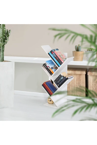 RMD SHOP Dekoratif Mini Masa Üstü Kitaplık Beyaz - 2