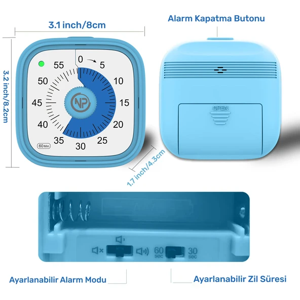 NPO Mutfak,Ders,Yemek için 60dk Analog Alarm Zamanlayıcı,Pomodoro Öğrenci Motivasyon Saati - 3