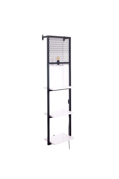 RMD SHOP Kitaplıklı Aplik Duvar Rafı ve Lambader BEYAZ RAFLI - Resim 2