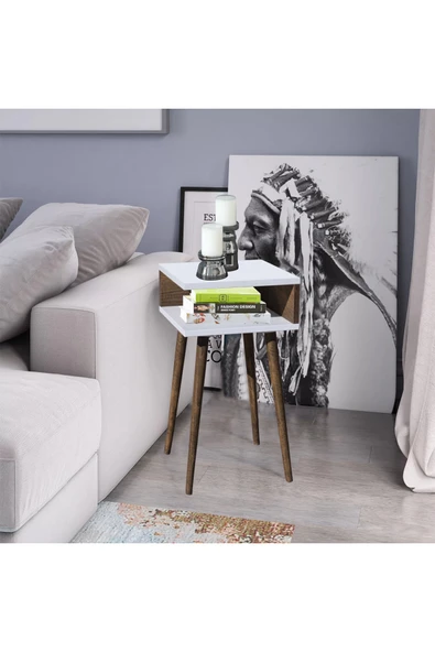 RMD SHOP Eymen Ahşap Ayaklı Yan Sehpa (köşe Sehpa) Beyaz-barok ürün görseli