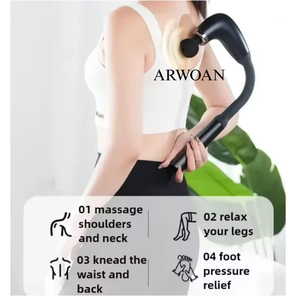 ARWOAN Masaj Tabancası Derin Doku Kas Gevşetici, Sessiz Motor, 4 Başlık Aparatı ile Profesyonel Masaj Cihazı - Resim 4