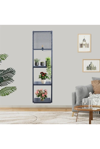 RMD SHOP Kitaplıklı Aplik Duvar Rafı Ve Lambader Siyah Raflı - 1