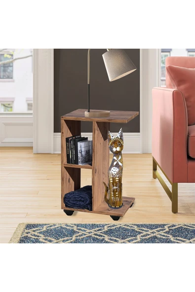 RMD SHOP Gold Raflı Yan Sehpa Atlantik Çam - 1