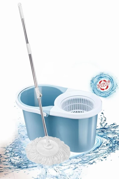 F139 Balerina Otomatik Sıkma Temizlik Seti, Döner Başlıklı Mikrofiber Temizlik Mop Seti Mavi ürün görseli 1