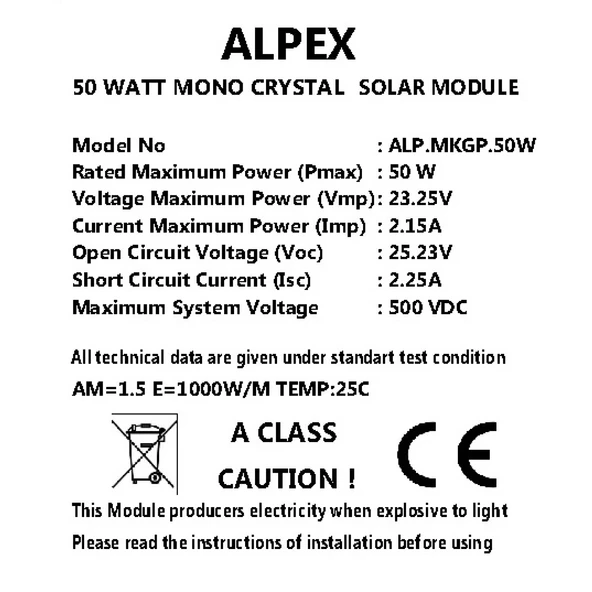 50 WATT MONOKRİSTAL GÜNEŞ PANELİ - Resim 2